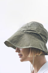 HANA Hat, Olive with Beige Ribbon