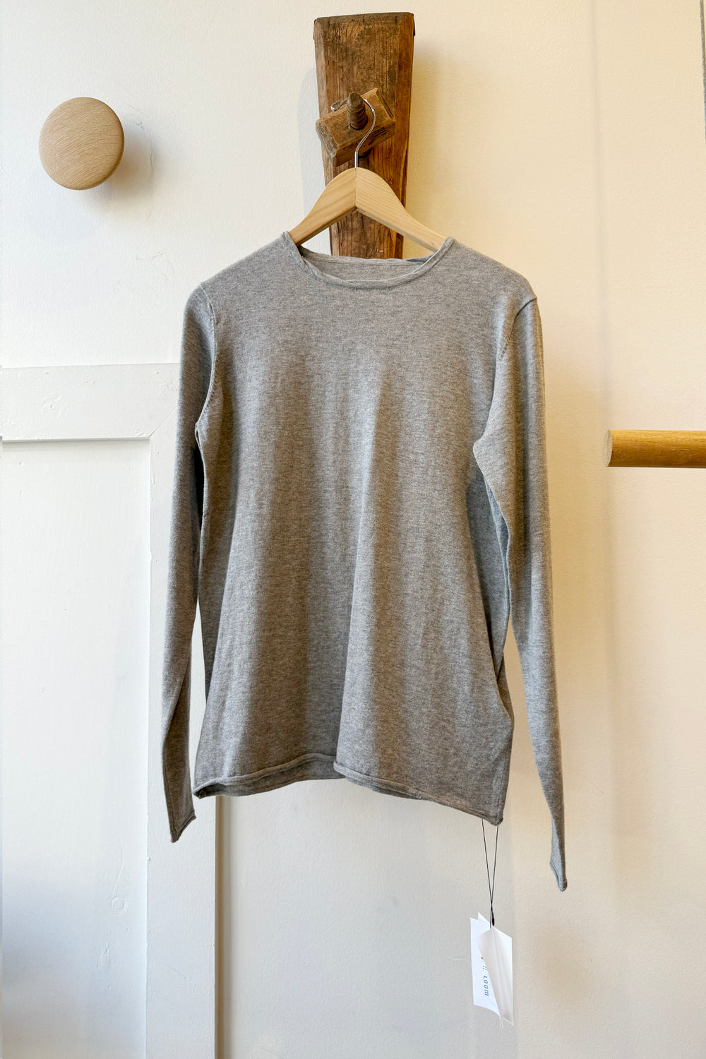 Cotton/Cashmere Knit Crew Long Sleeve T-Shirt Heather Gray