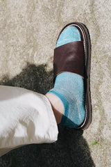 Linen and Cotton Pile Ankle Socks, Lake Blue