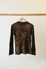 Cotton Knit Floral L/S Sweater, Charcoal Brown