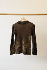 Cotton Knit Floral L/S Sweater, Charcoal Brown