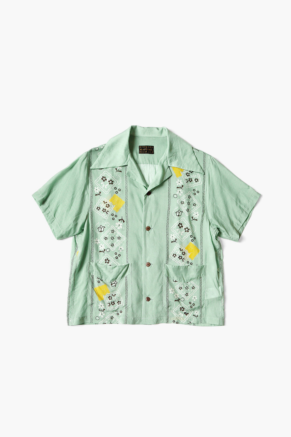 Silk Rayon PECKISH RAINBOWY WRANGLE Collar Cuba Shirt, Mint