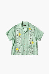 Silk Rayon PECKISH RAINBOWY WRANGLE Collar Cuba Shirt, Mint