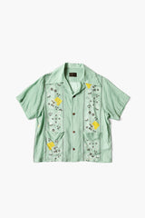 Silk Rayon PECKISH RAINBOWY WRANGLE Collar Cuba Shirt, Mint