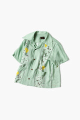 Silk Rayon PECKISH RAINBOWY WRANGLE Collar Cuba Shirt, Mint
