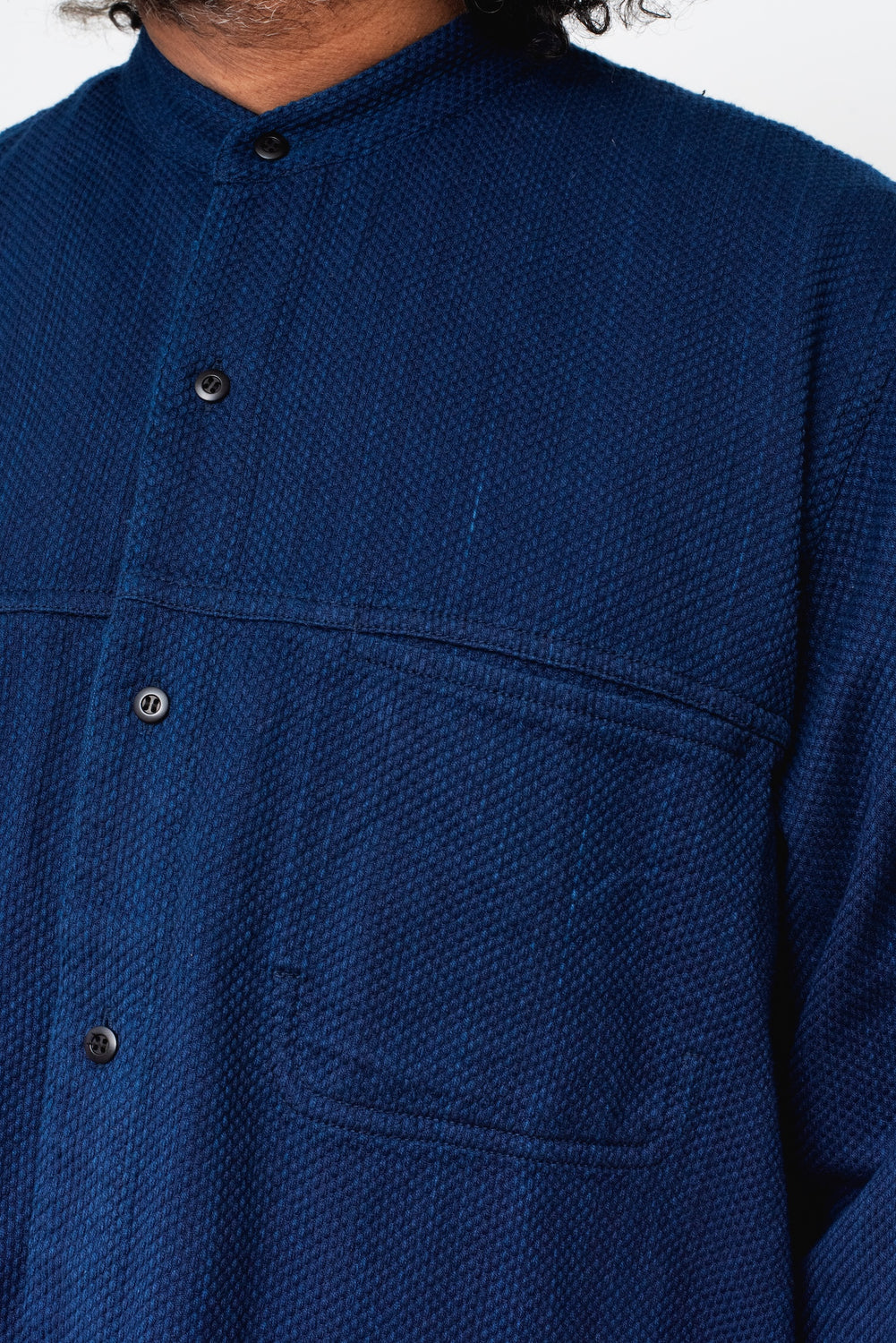 Kasezome Sashiko Band Collar Long Sleeve Shirt