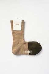 Warm Server Socks, Beige with Olive Toe