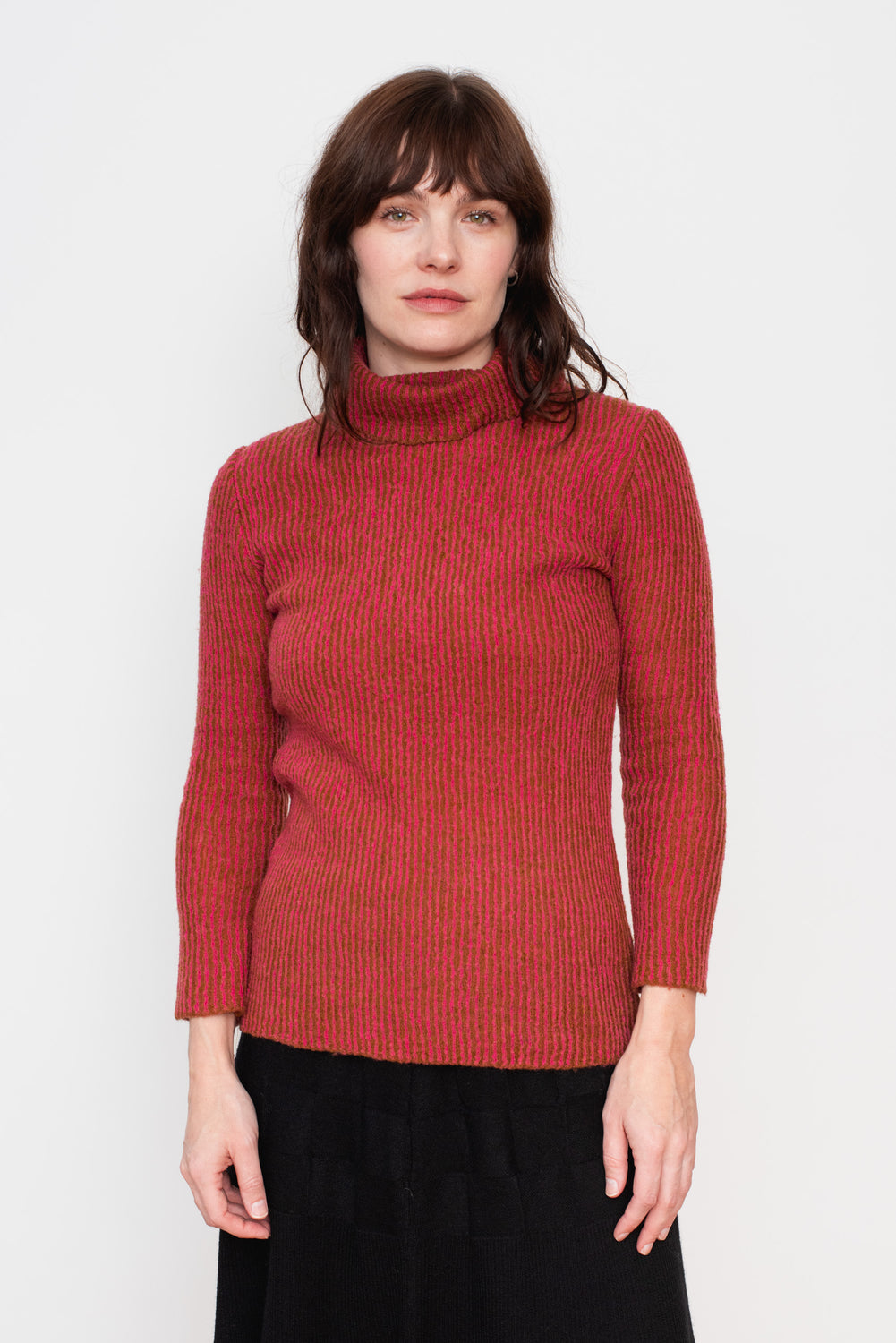 Ribbed Wool Turtleneck Sweater Pink
