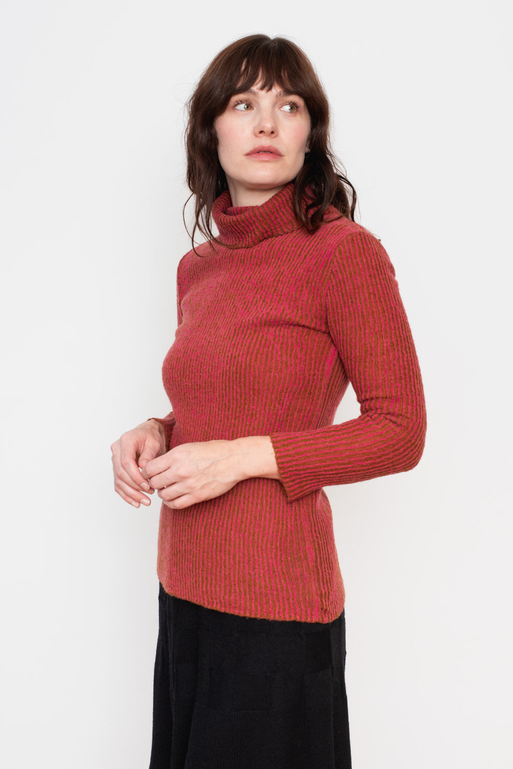 Ribbed Wool Turtleneck Sweater Pink