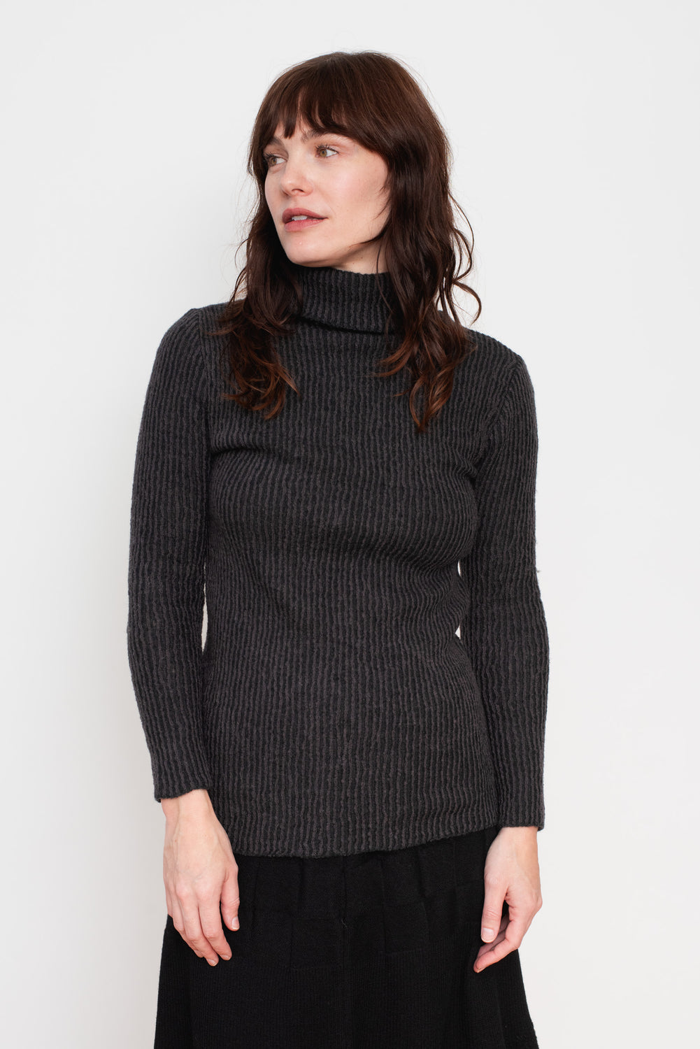 Ribbed Wool Turtleneck Sweater Charcoal Gray