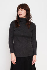 Ribbed Wool Turtleneck Sweater Charcoal Gray