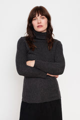 Ribbed Wool Turtleneck Sweater Charcoal Gray