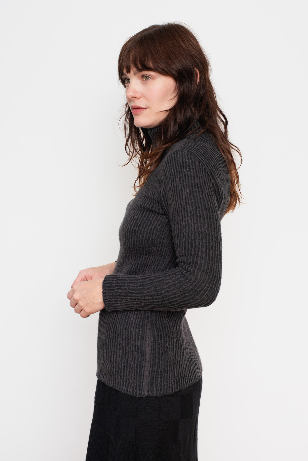 Ribbed Wool Turtleneck Sweater Charcoal Gray