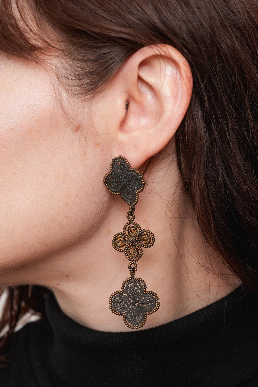 Triple Venetian Window Earring Bronze and Dark Blue