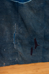 Large Japanese Indigo Textile with Kamon Crest (Boro Panel)