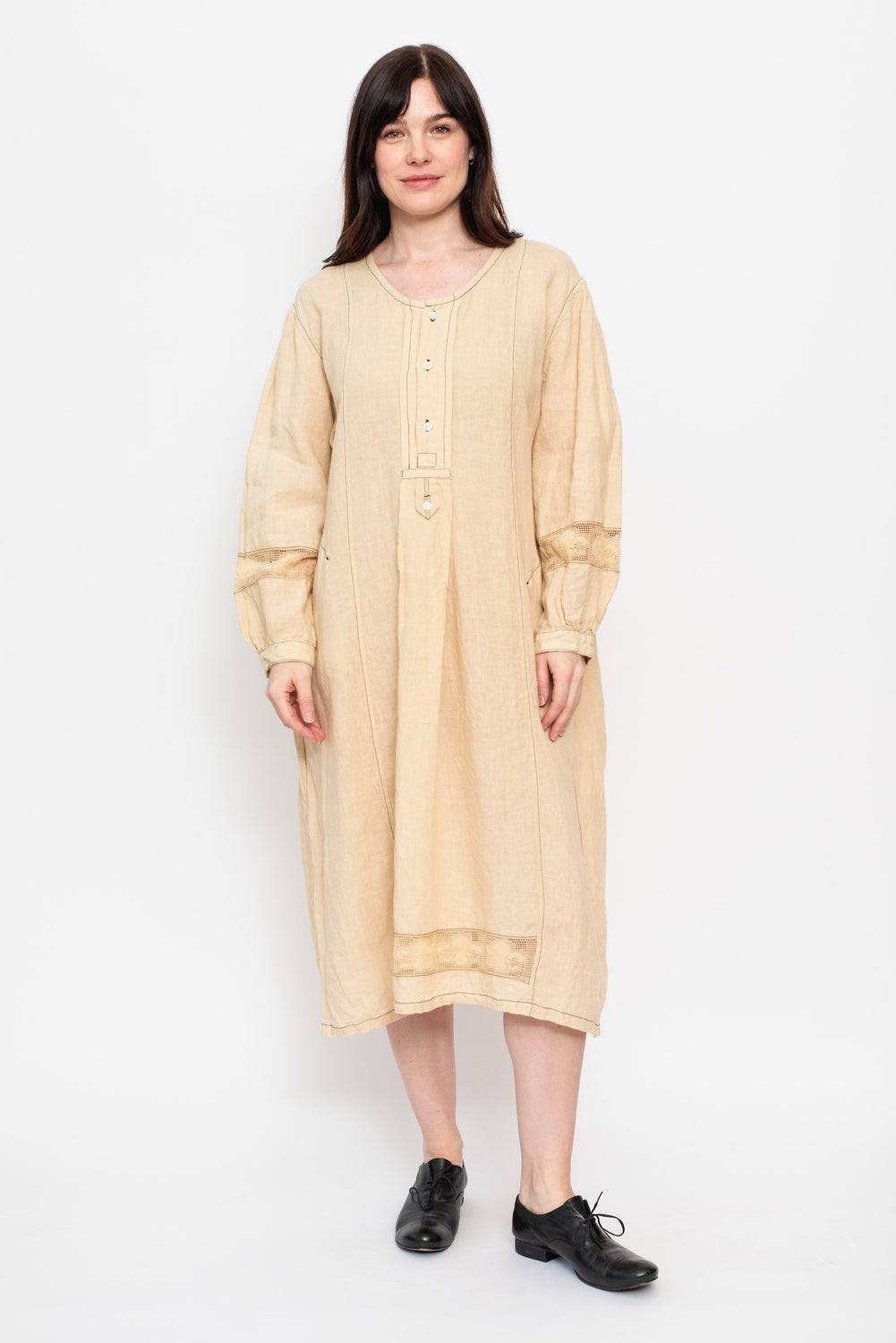 Lace Stitched Dress, Ecru