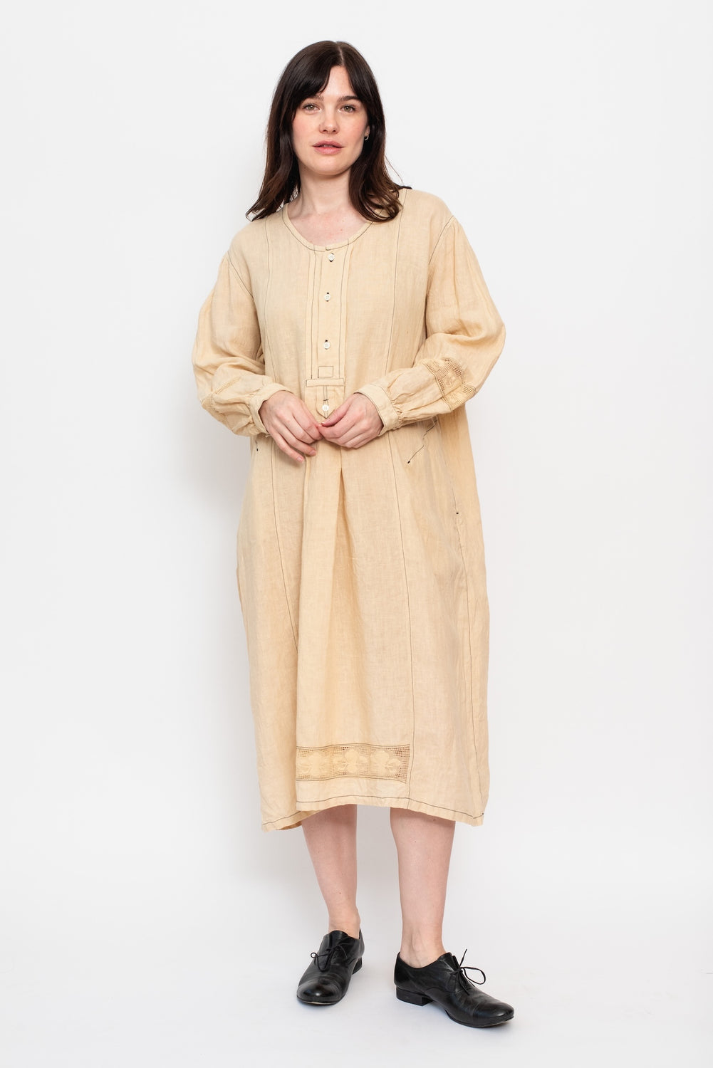 Lace Stitched Dress, Ecru