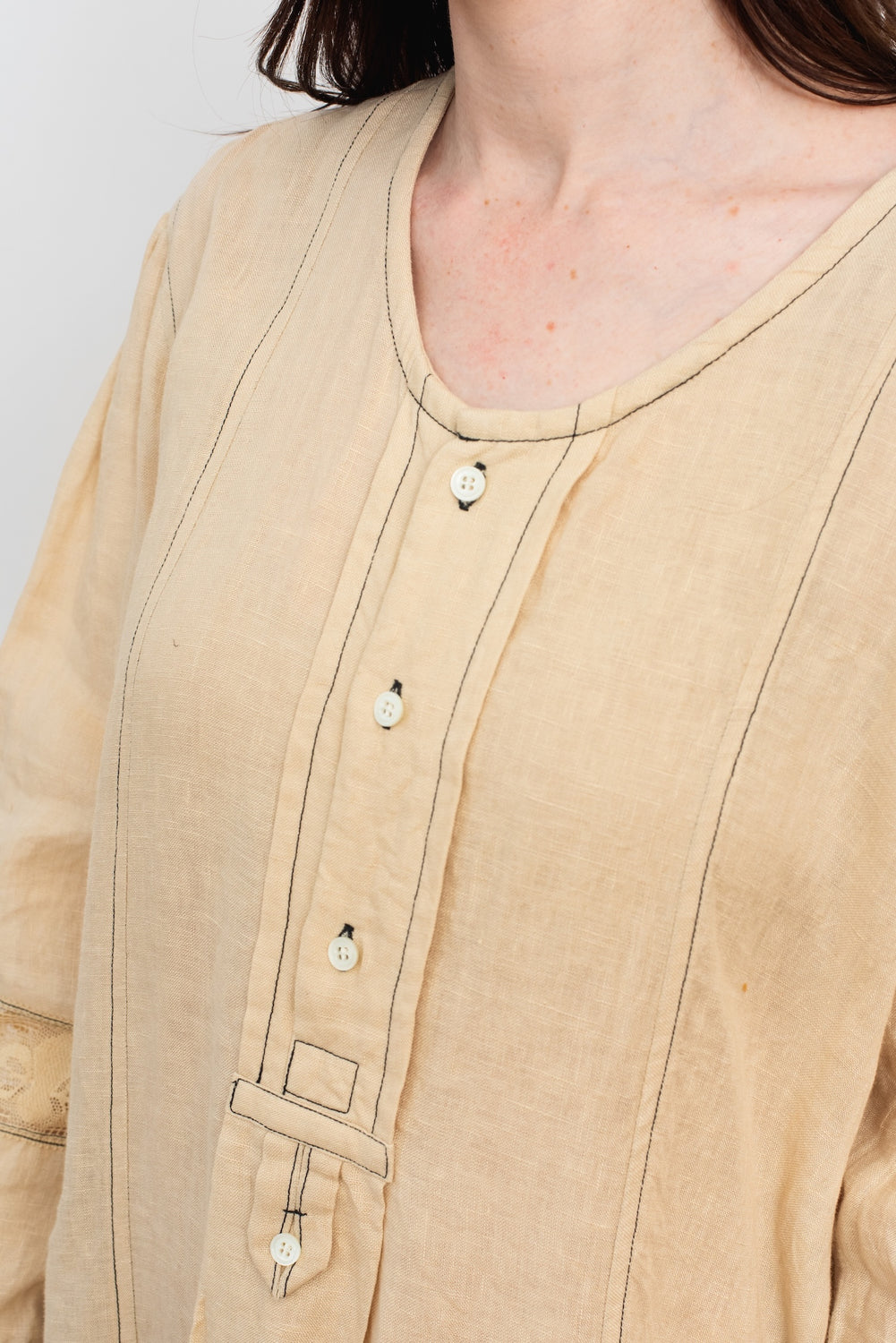 Lace Stitched Dress, Ecru