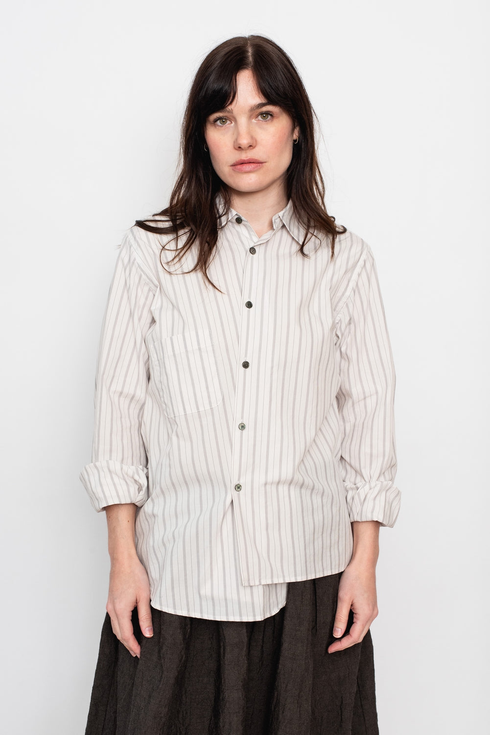 Unisex Asymmetric Stripe Cotton Shirt