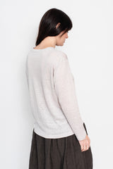 Linen Long Sleeve T Shirt, Grey-Pink