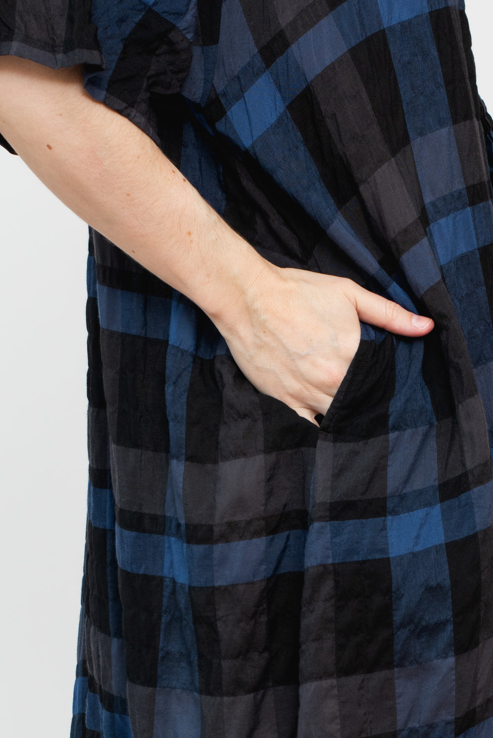 Shirring Dress Blue Check