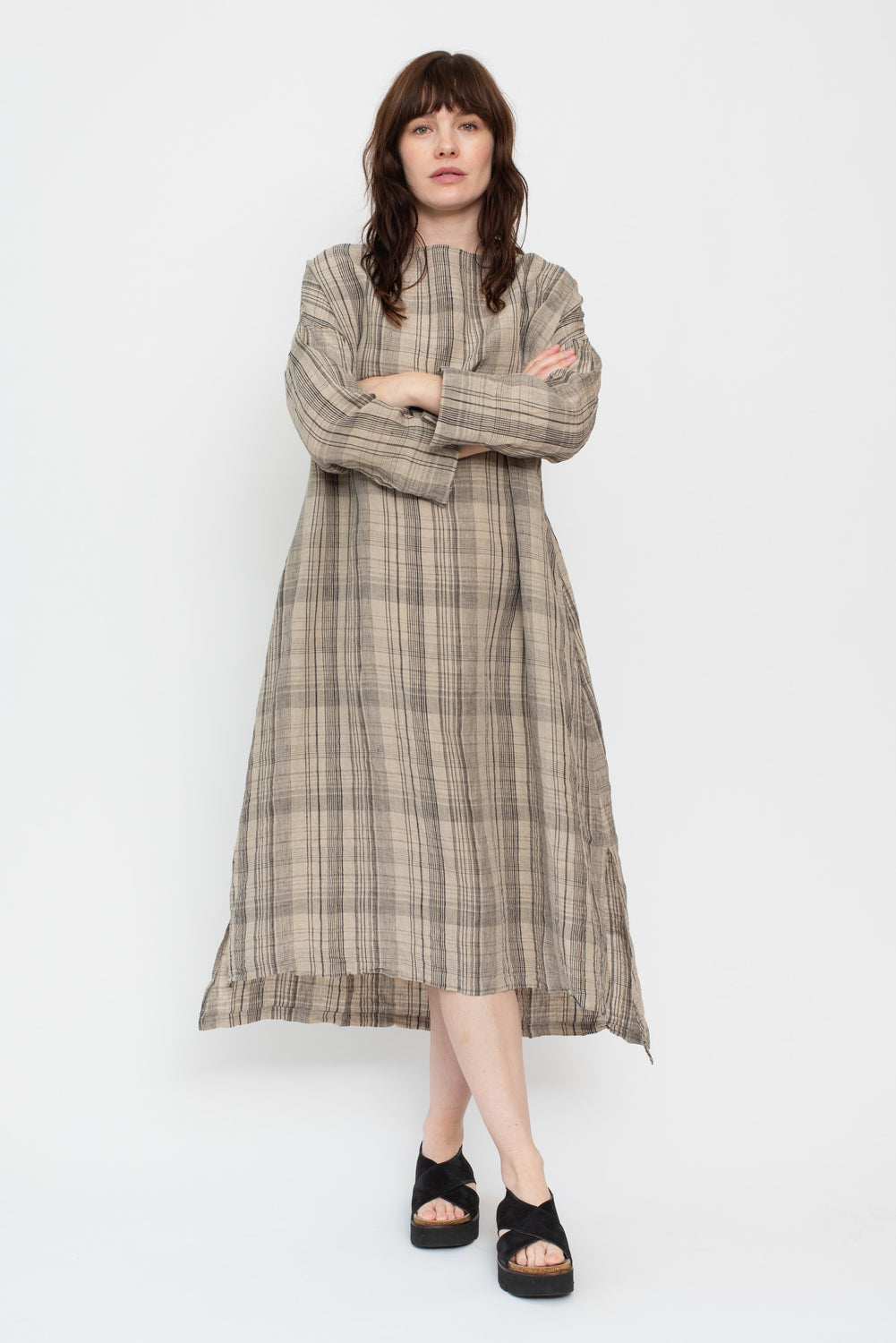 Check Dress Linen Natural