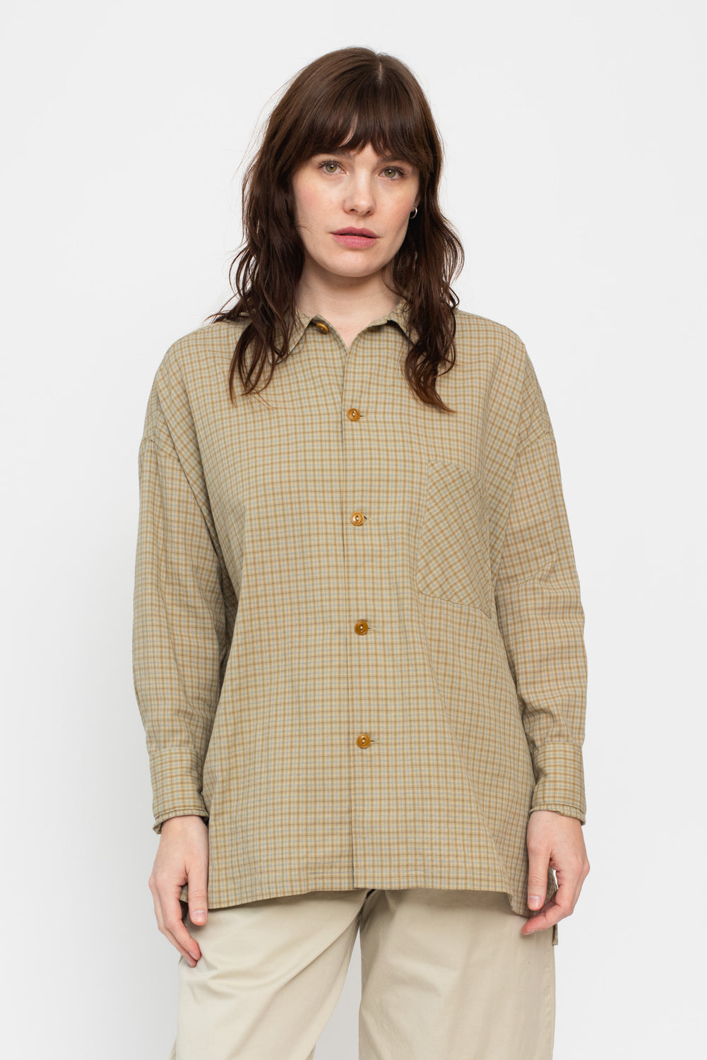 Dobby Check Oversized Shirt Beige, Unisex