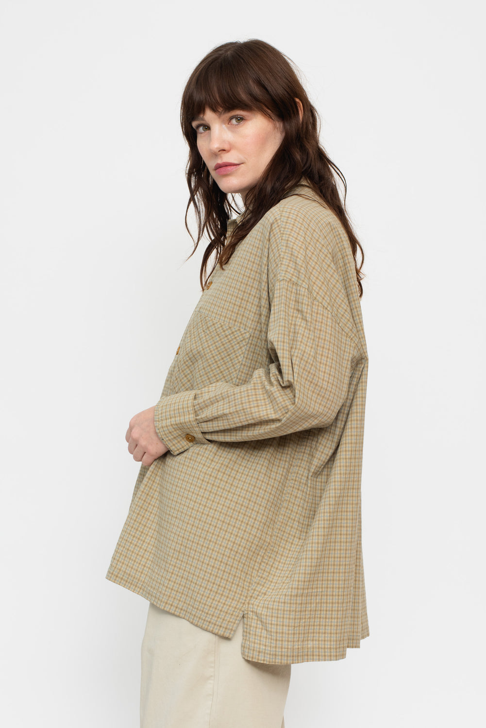 Dobby Check Oversized Shirt Beige, Unisex