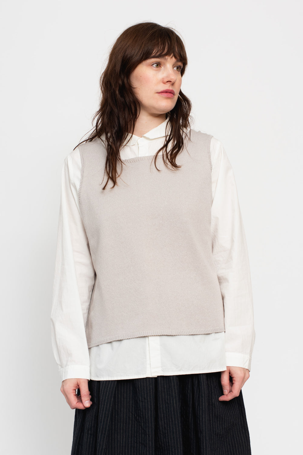 Silk and Cotton Knit Pullover Vest, Light Grey