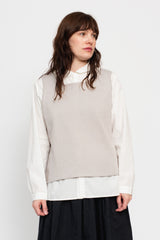 Silk and Cotton Knit Pullover Vest, Light Grey