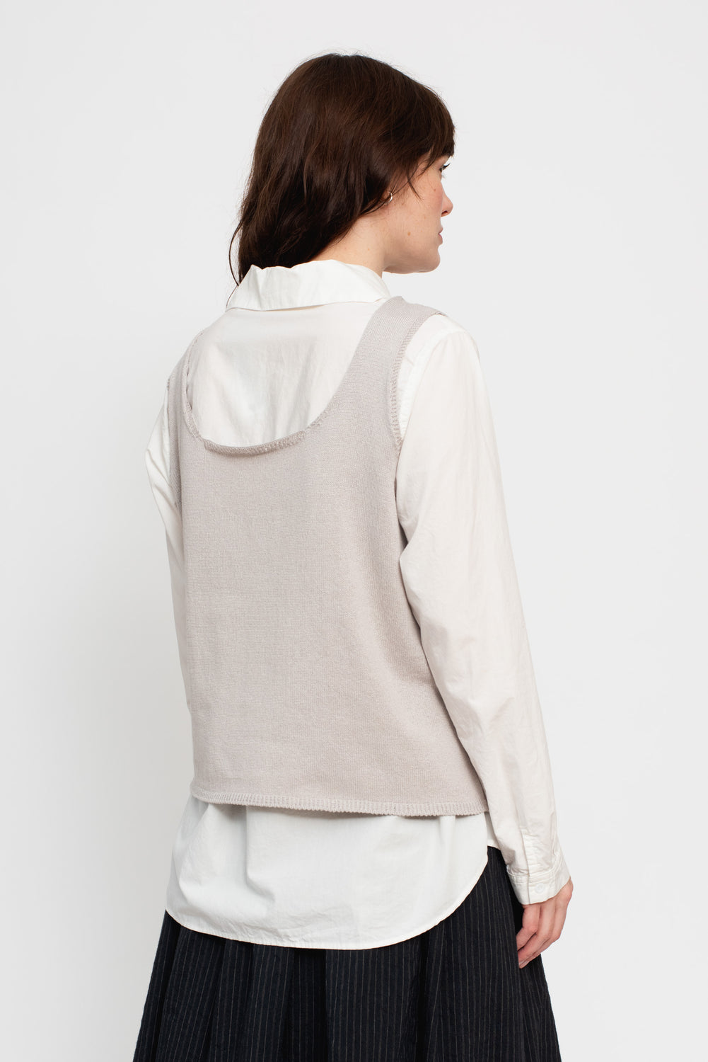 Silk and Cotton Knit Pullover Vest, Light Grey