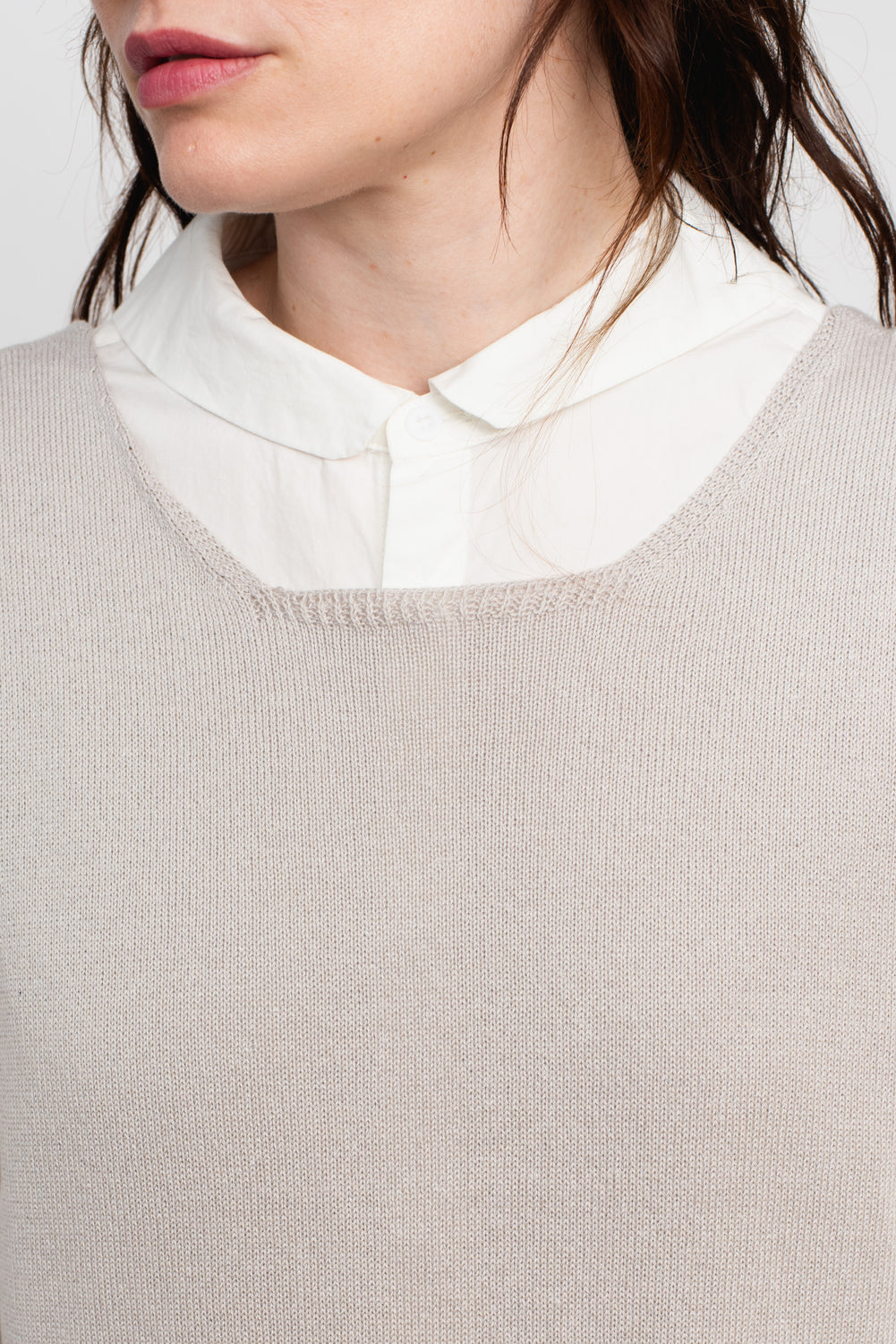 Silk and Cotton Knit Pullover Vest, Light Grey