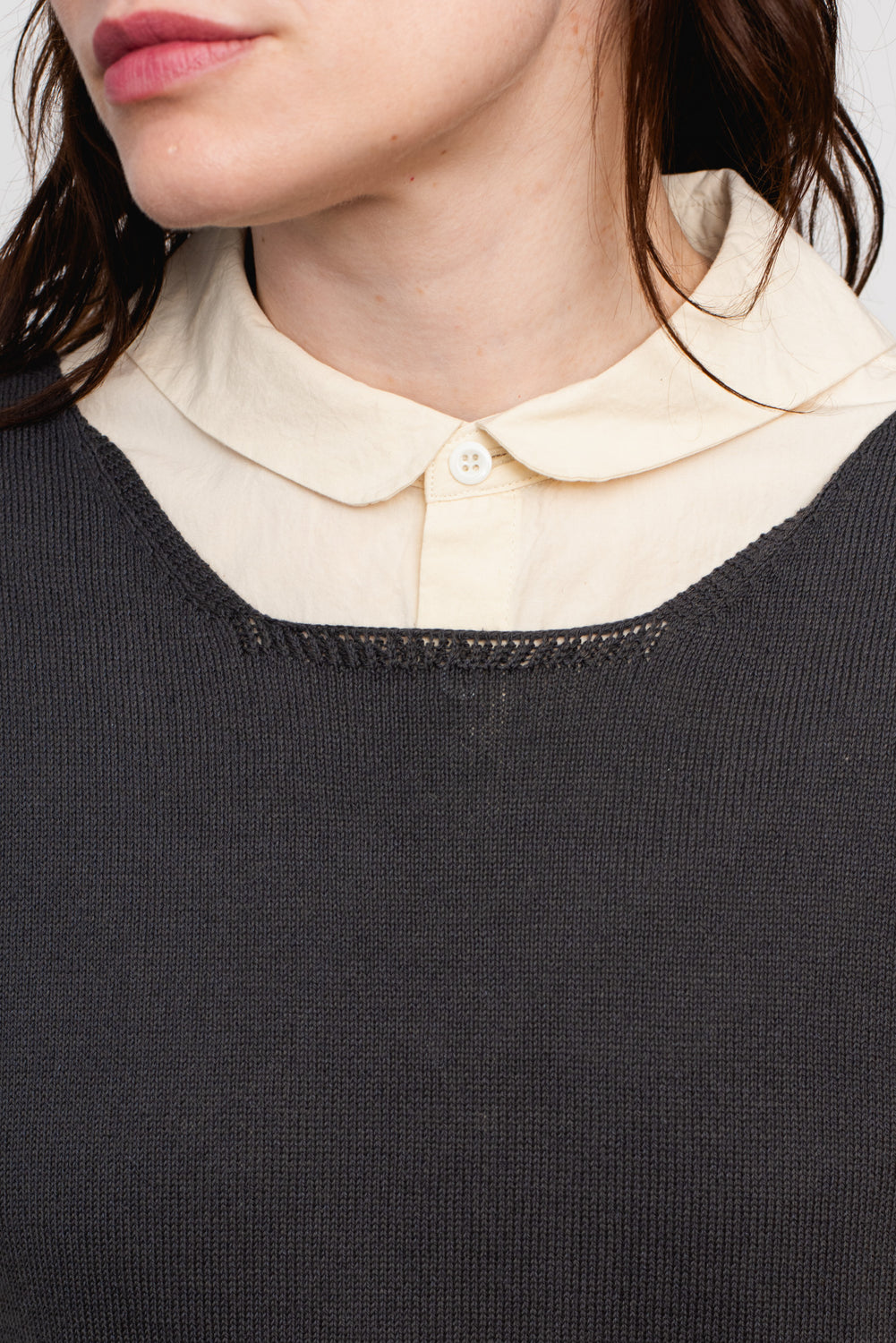 Silk and Cotton Knit Pullover Vest, Charcoal