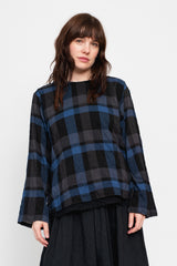 Shirring Blouse Blue Check