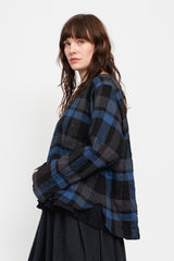Shirring Blouse Blue Check