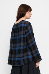 Shirring Blouse Blue Check