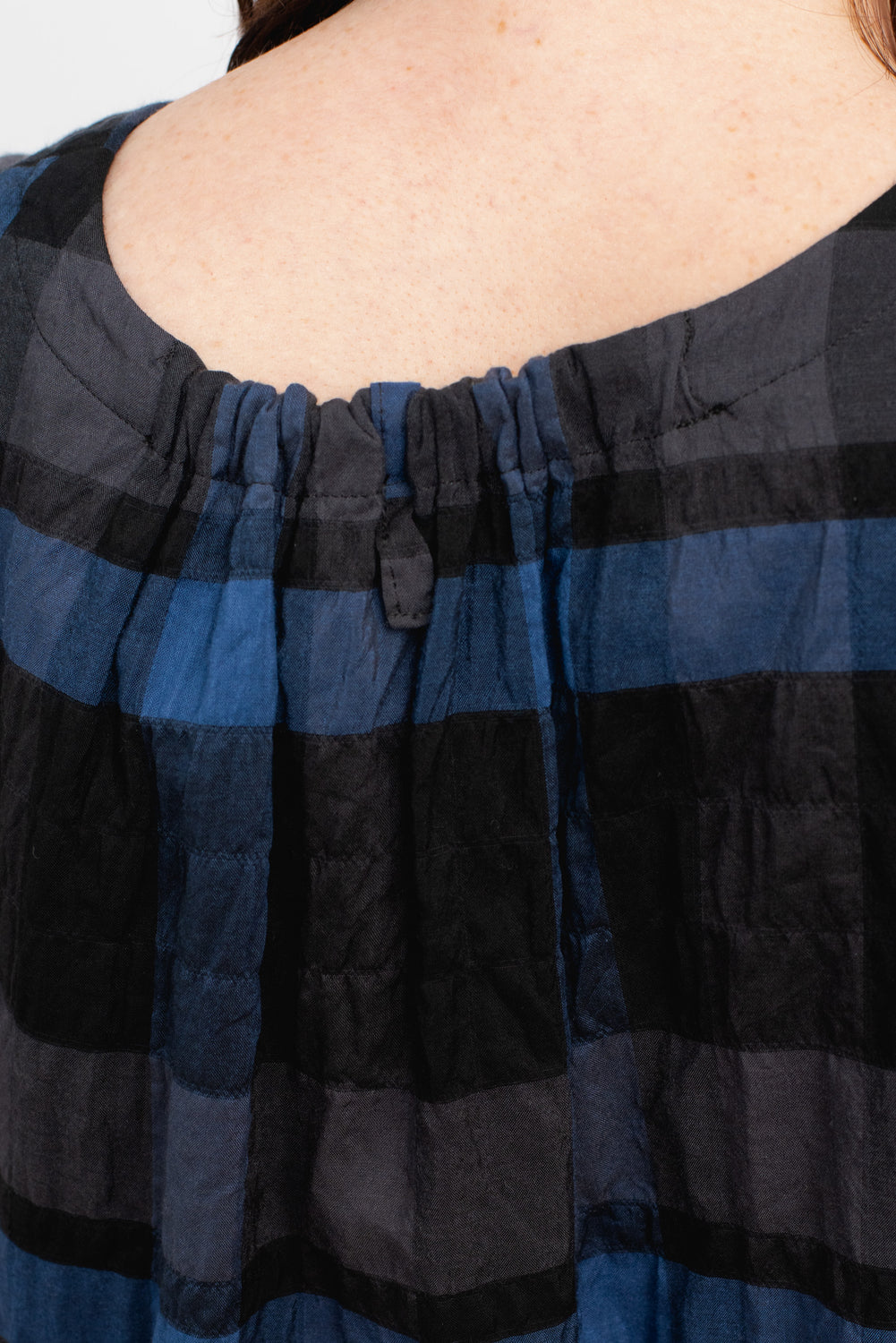 Shirring Blouse Blue Check