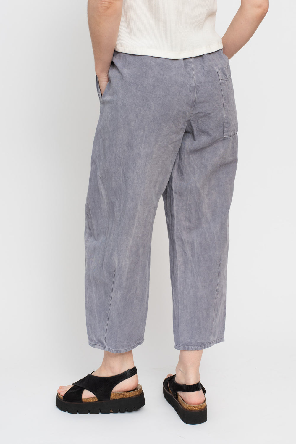 Cotton and Linen Garment Dyed Pants, Blue Grey