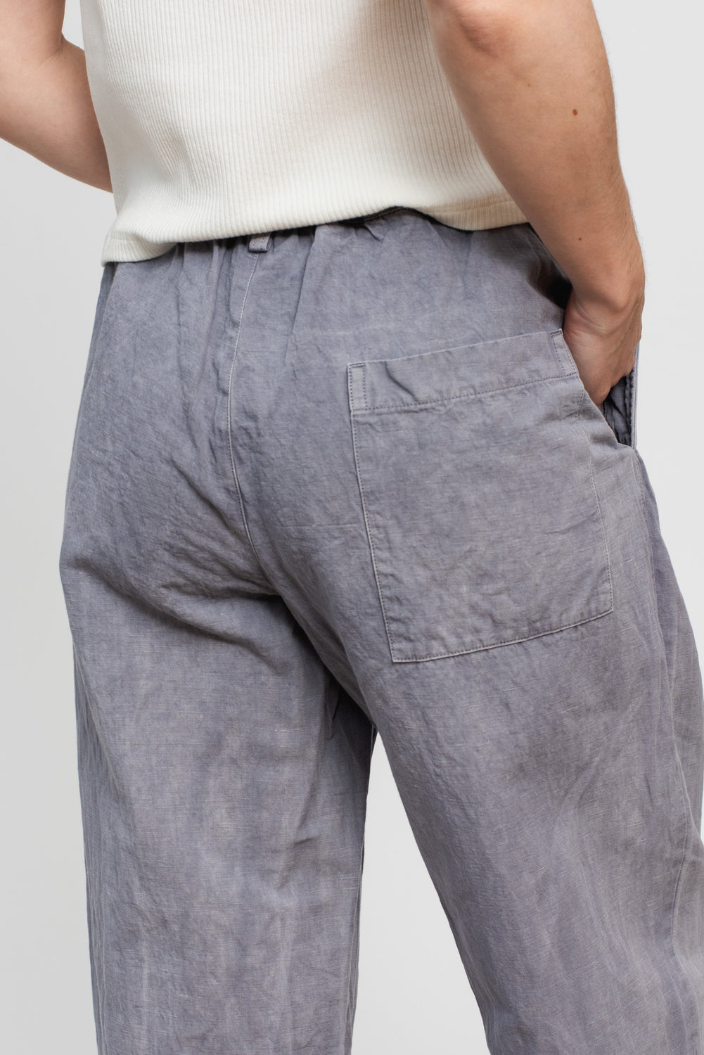 Cotton and Linen Garment Dyed Pants, Blue Grey