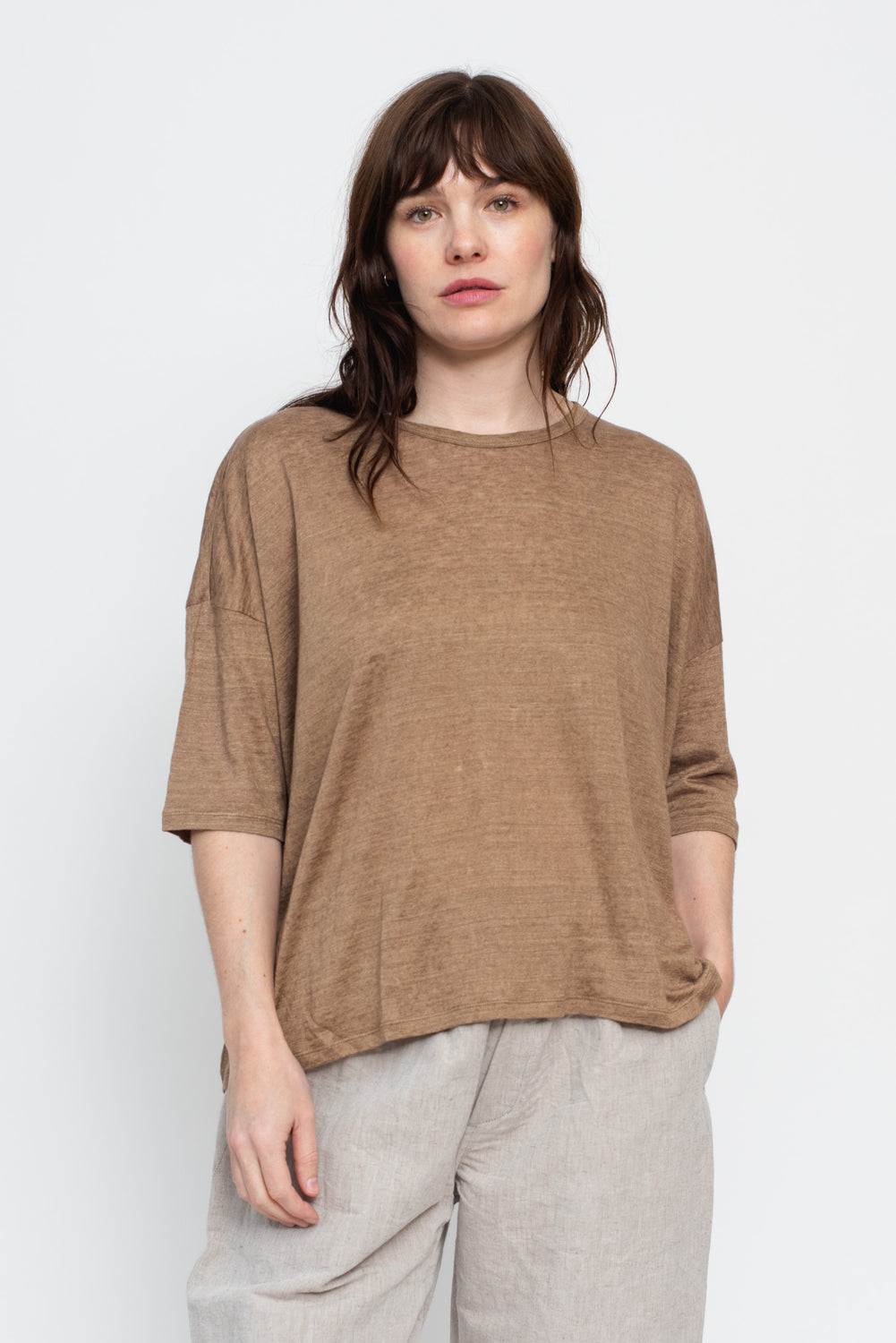 Linen Wide T Shirt Beige