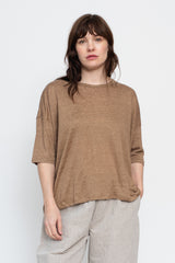 Linen Wide T Shirt Beige