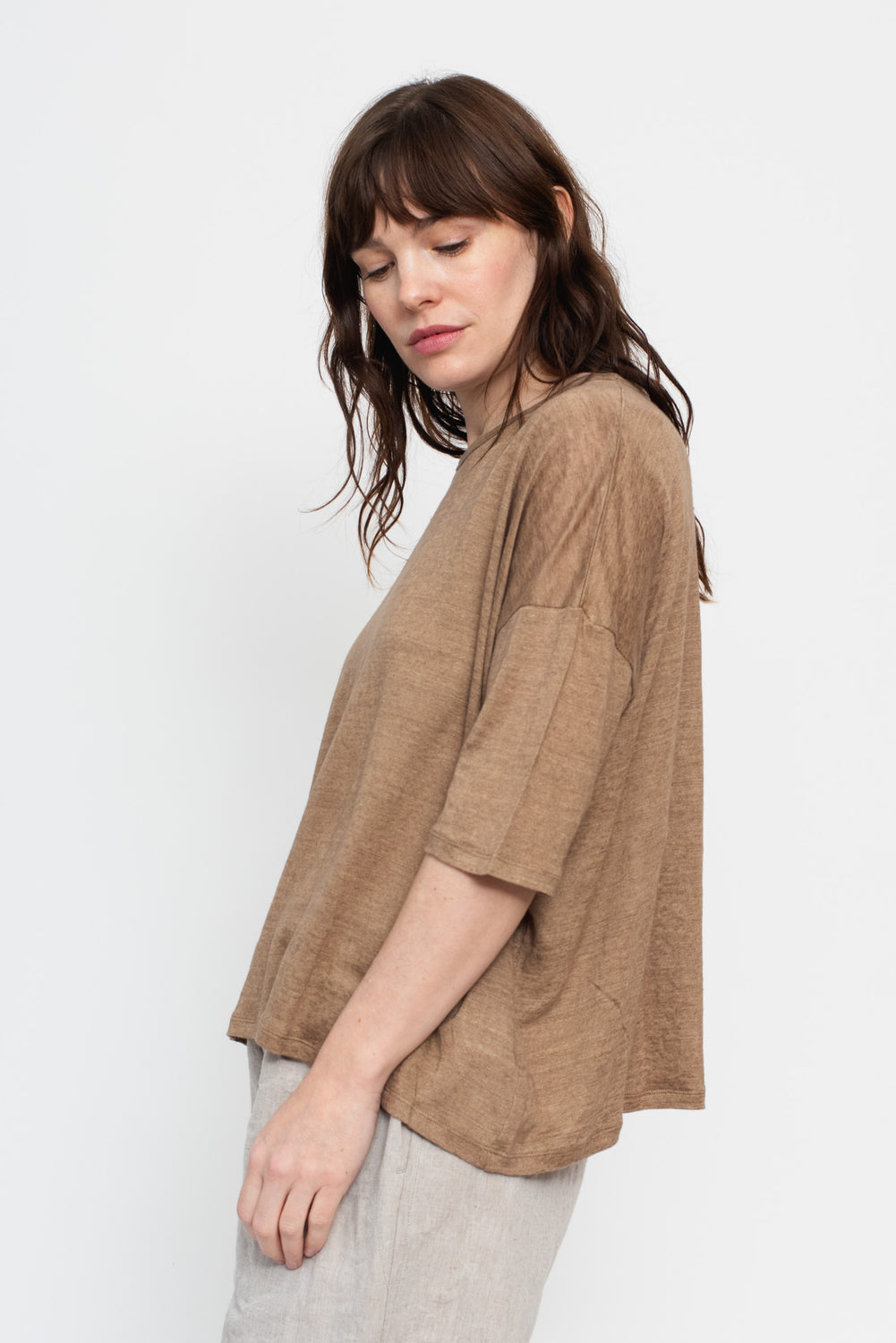 Linen Wide T Shirt Beige