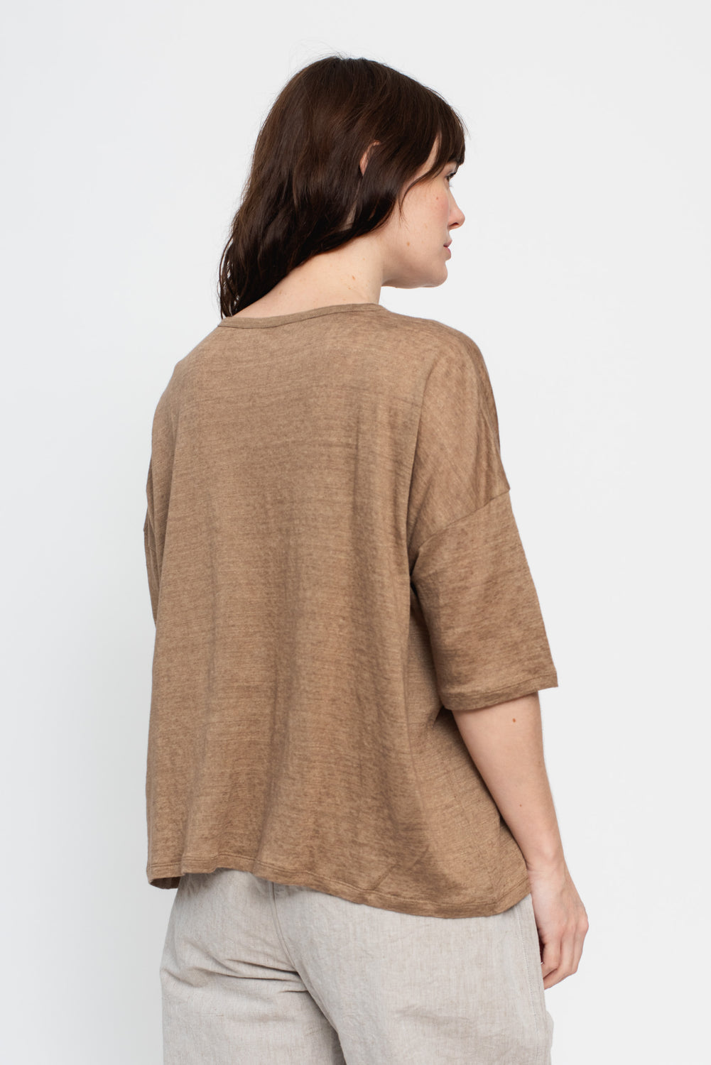 Linen Wide T Shirt Beige