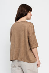 Linen Wide T Shirt Beige