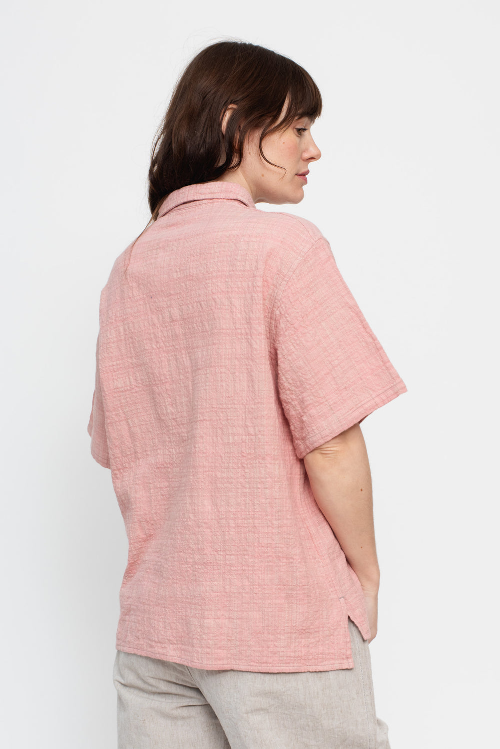 Unisex Organic S/S Cotton Slub Shirt, Pink and White