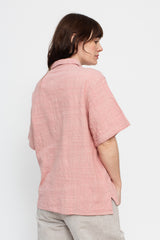 Unisex Organic S/S Cotton Slub Shirt, Pink and White