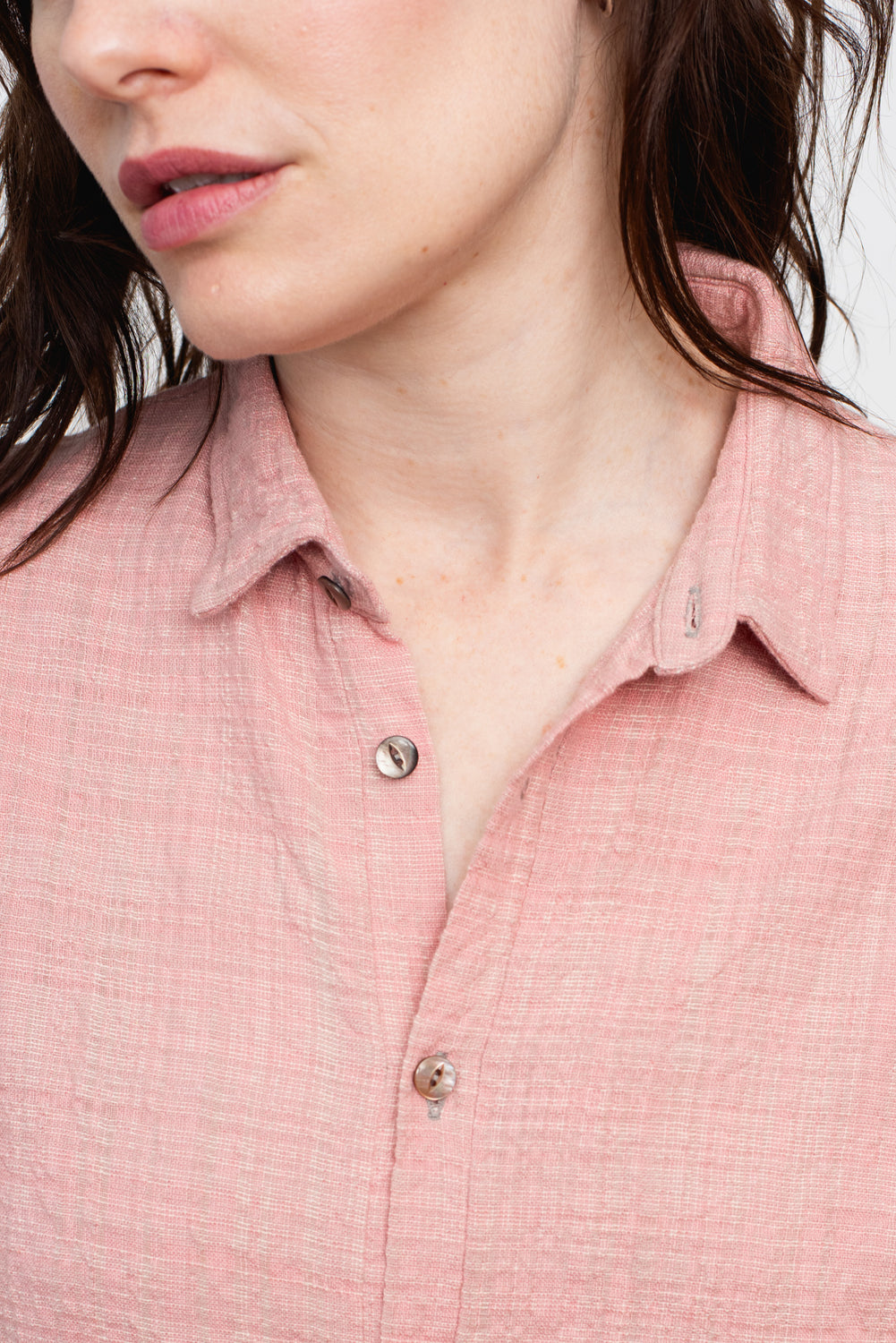 Unisex Organic S/S Cotton Slub Shirt, Pink and White