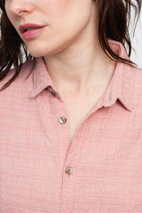 Unisex Organic S/S Cotton Slub Shirt, Pink and White