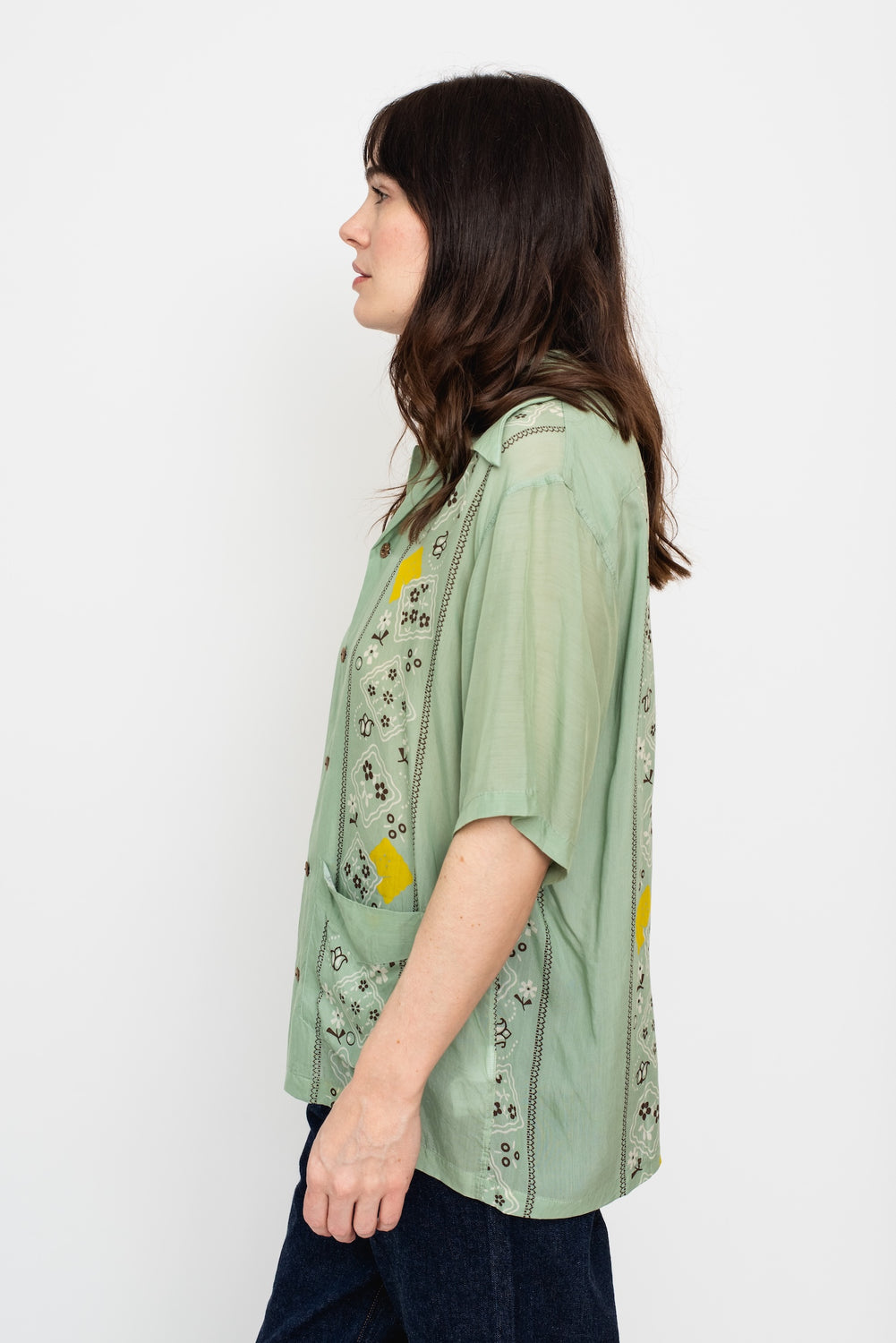 Silk Rayon PECKISH RAINBOWY WRANGLE Collar Cuba Shirt, Mint