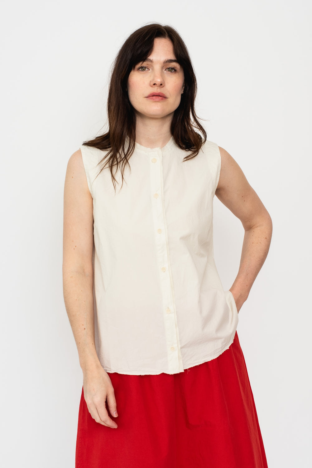 Fine Cotton Sleeveless Top , Chalk